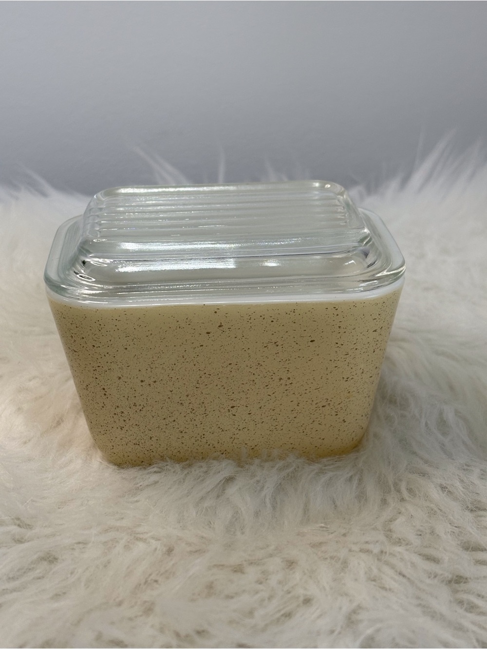 Pyrex Speckled Cream Glass Butter Dish with Clear Lid